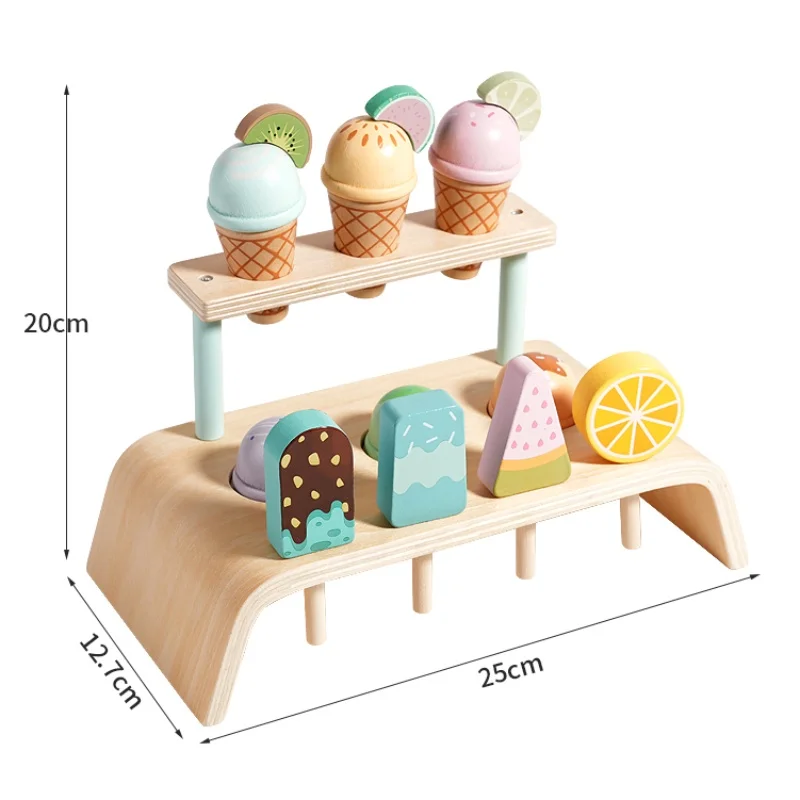 木製アイスクリームカウンタープレイセット 幼児のおもちゃ、モンテッソーリごっこ遊び食品おもちゃキッチンアクセサリー用