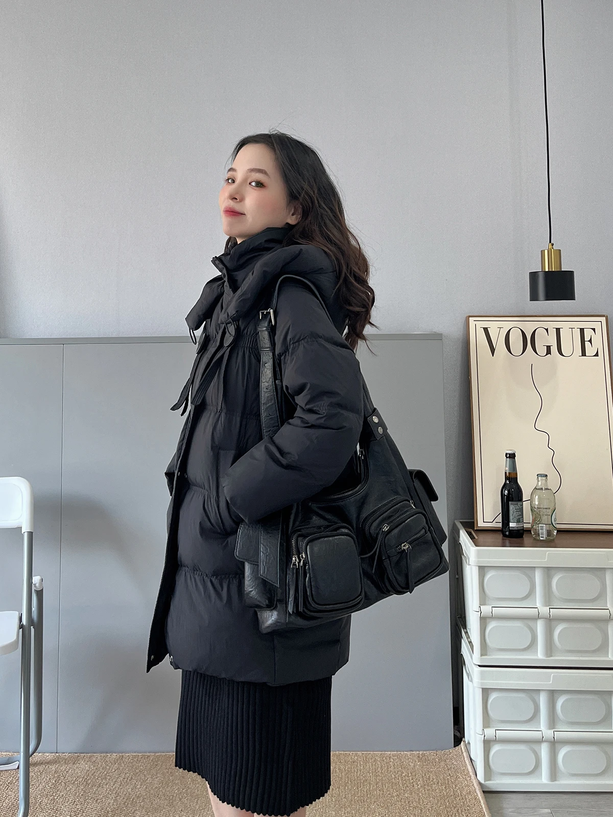 

Sumui50 Winter Thiened Hooded Jaet Mid-Length Coat Pure Color Cotton Clothes for ort Women Autumn Winter Outerwear