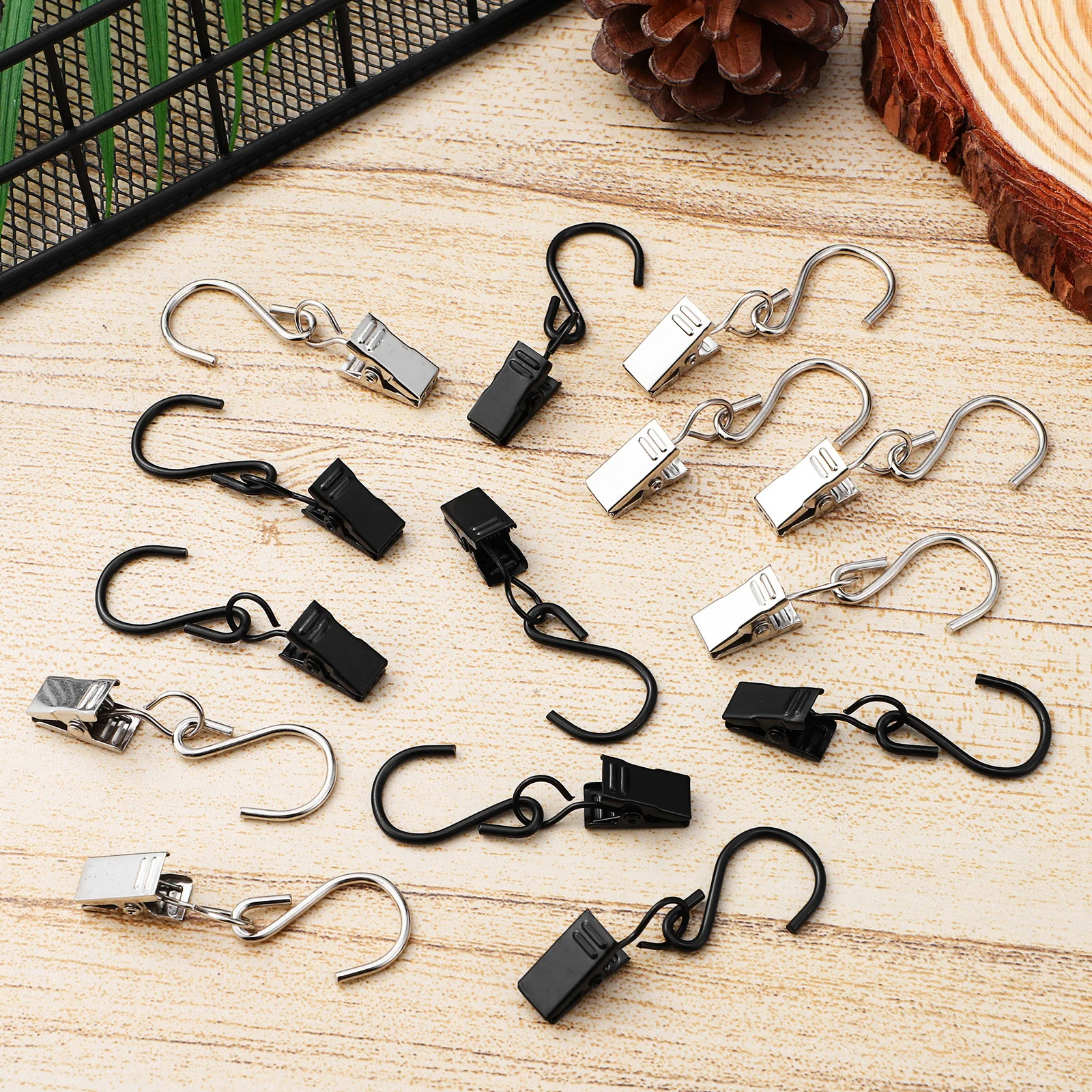 

50Pcs Clip Rings for Curtains Iron Curtain Hangers with S Hook Strong Clips for Hanging Drapes Compact Design Curtain Clips