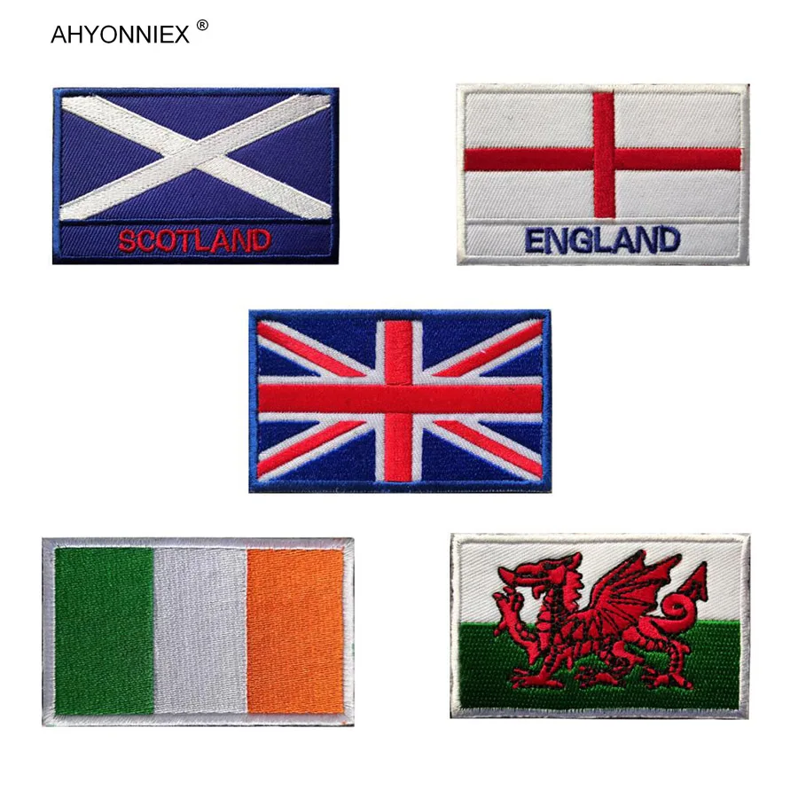 1PC Jakość 3D Haftowana Irlandia Anglia Walia Wielka Brytania Flaga Naszywka Na Ubrania Opaska Na Ramię Plecak Naklejka DIY Aplikacja 8CM X 5CM