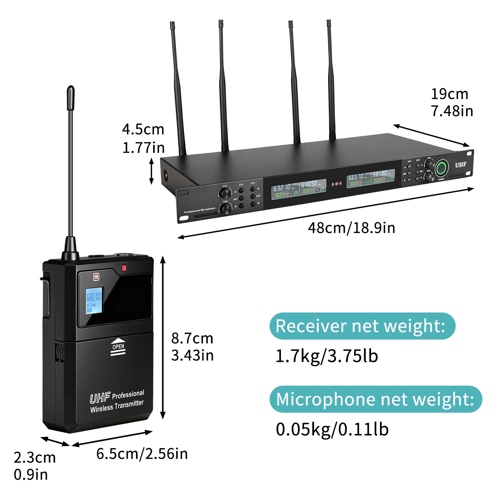 2025 Newest 422 Headset Microphone Professional Wireless Lavalier Microphone 4 Channels Portable Wireless Microphone System
