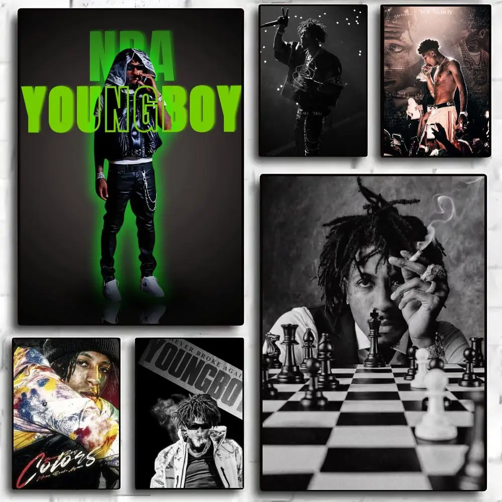 YoungBoy Rapper Portrait Poster Self-adhesive Living Room Bedroom Party Bar Decor Moisture-proof Fade-resistant