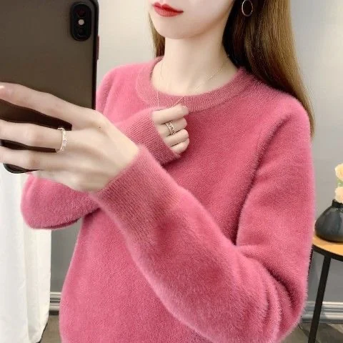 

Thiened Gold Mink round Ne Sweater Women's ort Sle Inner irt Autumn Winter Warmth Clothes Women's Top Faionable C...