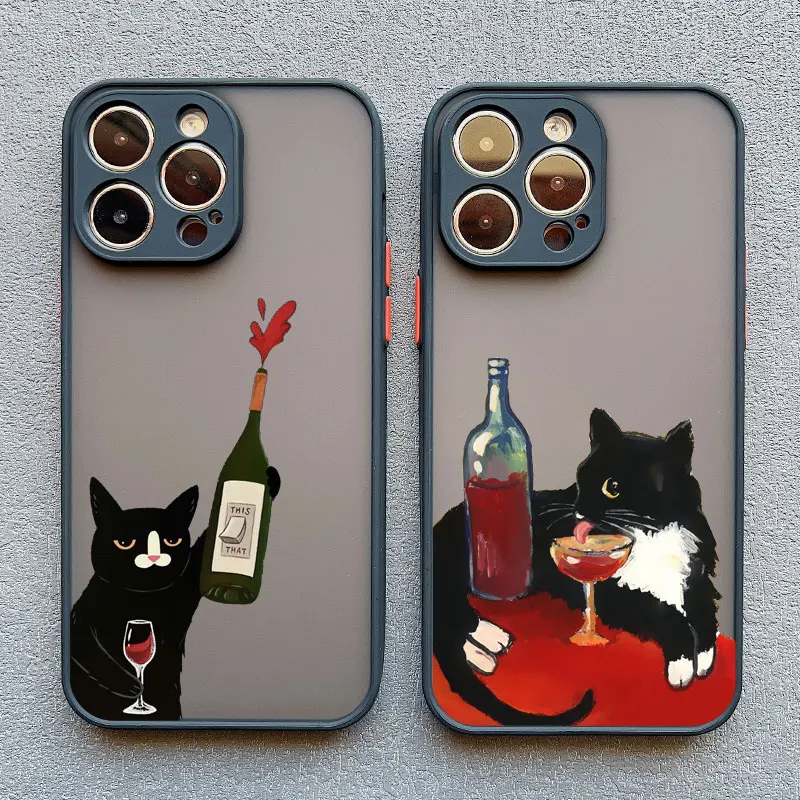 Dark Funny Cartoon Cat Fun Phone Case For iPhone 16 14 13 12 11 15 17 Pro Max X XR XS 12 13 Mini 14 15 Plus Animal Covers