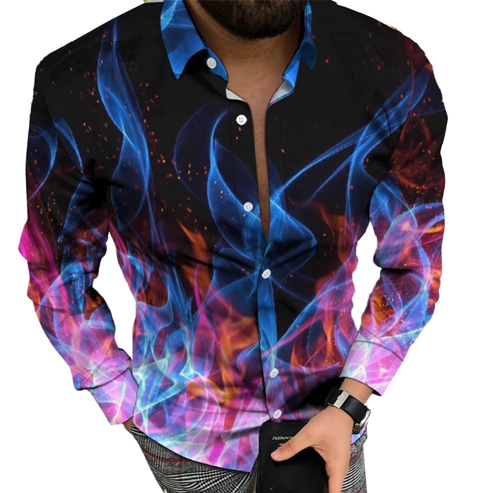 Mode Männer Hemd männlich Band Kragen Winter Button Down lässig täglich Fitness Shirt Urlaub Party Kleid gedruckt