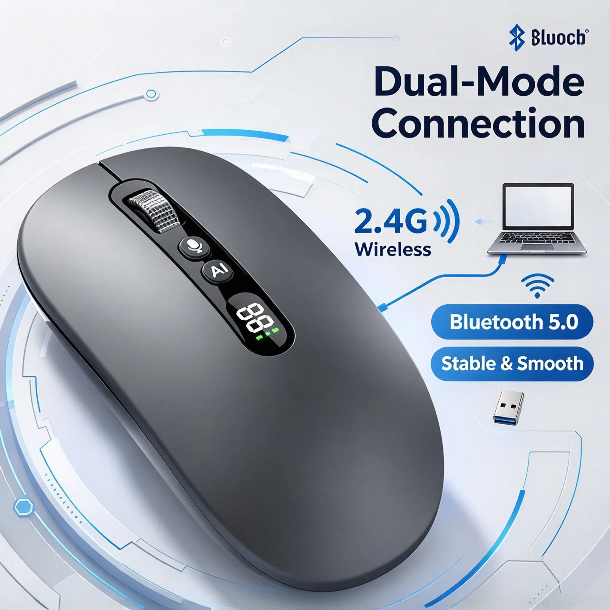 Wireless 2.4G Bluetooth Office Voice AI Mouse Ergonomic Design Typing Recording Deepseek Optical Mouse For PC Computer Laptop