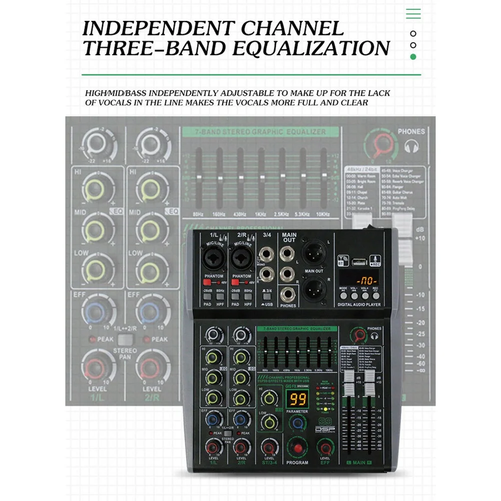 

【Flash Sale】Professional 4-Channel Mixer Built-In 16DSP 7-Segment Balanced Effect Bluetooth Support Recording Audio Mixer