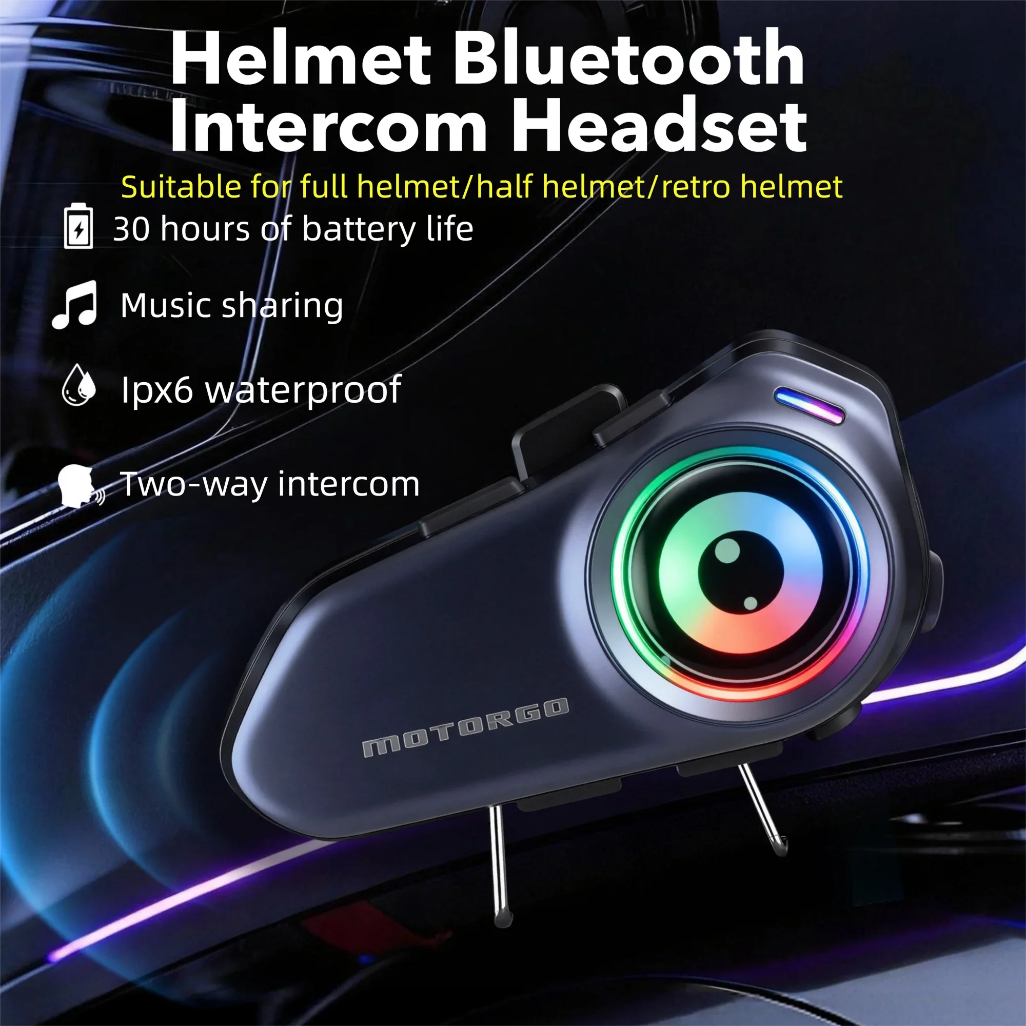 

Мотоциклетный шлем G1 с Bluetooth-интеркомом, аккумулятором 1000 мАч, MP3-плеером, водонепроницаемостью, функцией обмена музыкой, радиусом действия 500 м для 2 райдеров