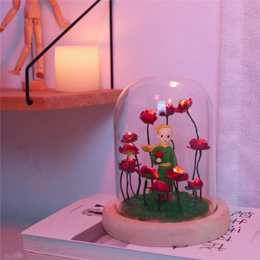 Little Prince Nightlight Immortal Rose Little Fox Atmosphere Lamp Handmade DIY Gift Christmas Valentine Birthday Gift For Girl