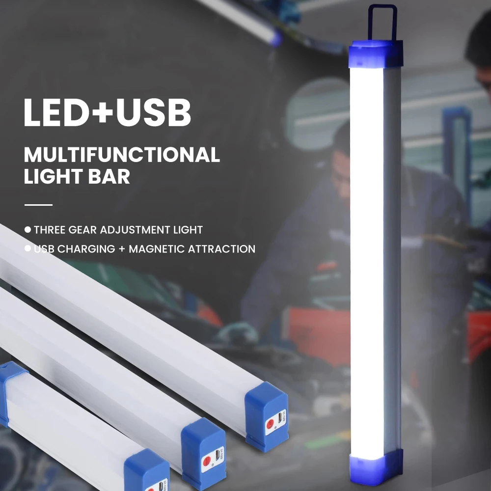 EIbulbo-LED Strip Light Tube, carregamento USB, iluminação de trabalho ao ar livre, Camping Work Light, suspensão magnética, luz portátil, 17 cm, 52 cm, 32cm