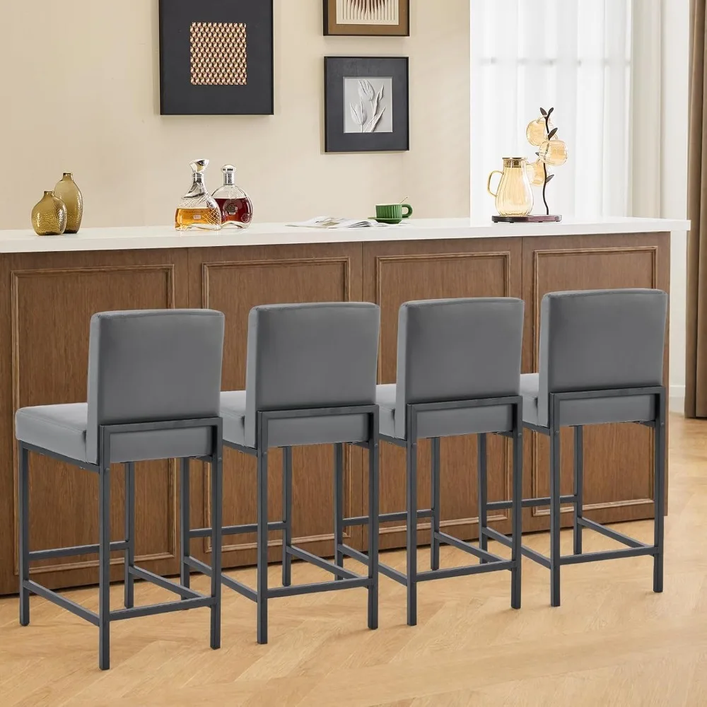 

Bar Stools Set of 4, 24" Counter Height Barstools with Back, Faux Leather Upholstered Modern Bar Chairs for Kitchen Island & Hom