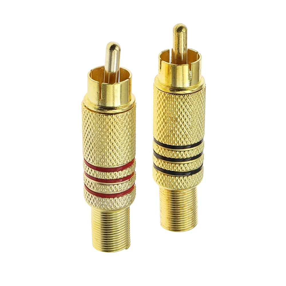 2-4 pces rca macho plug banhado a ouro adaptador de cabo de áudio e vídeo fono alto-falante conector av 1-2 pares conversor rca