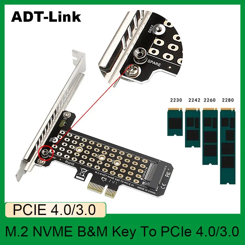 

ADT-Link M.2 NVME B&M Key To PCIe 4.0/3.0 X1 x1 X4 x8 x16 interface Adapter Card PC Motherboard For 2230 2242 2260 2280 Ssd m2