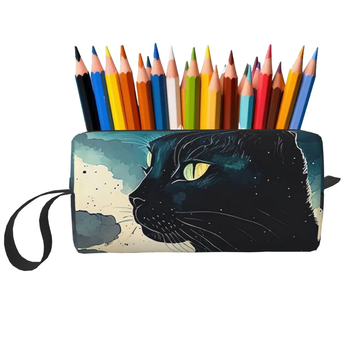 Romantic Black Cat In Cloud Pencil Case for Studen School Pen Box Pencil Bag Stationery Supplies Travel Women Organizer Pouch