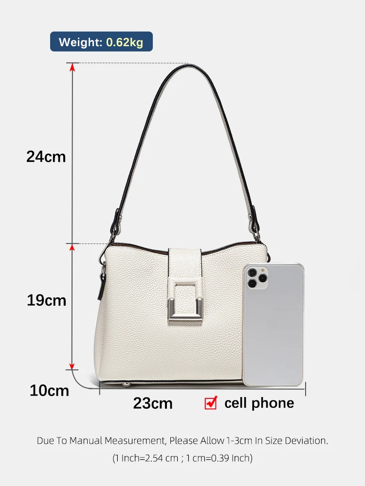 Zency Genuine Leather White Designer Noble Shopper Shoulder Bag Commuter Large Bucket Handbag Women Tote Bucket Cross Body Bag