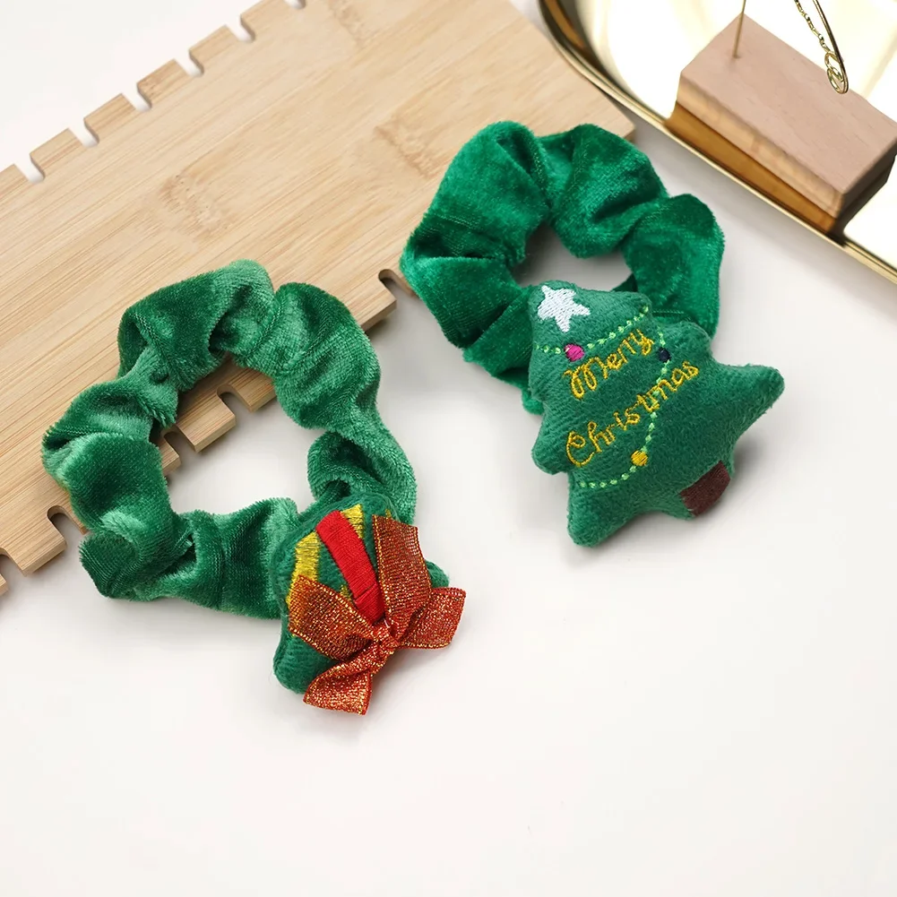 Christmas Flannel Ponytail Holder Hair Ties Girls Santa Claus Elk Velvet Hair Rope Creative Kids Scrunchies Hair Accessories