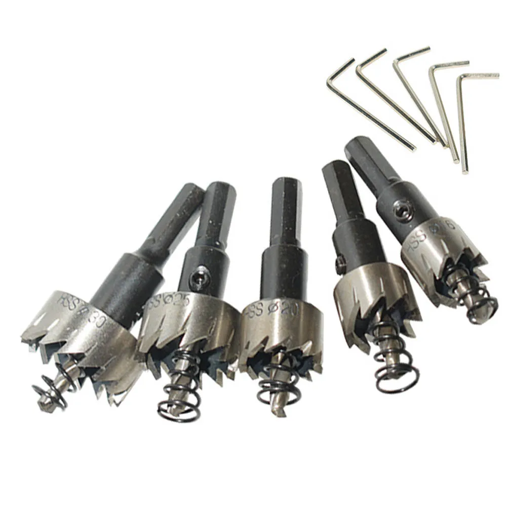 

5 шт. сверло для отверстий из нержавеющей алюминиевого сплава металла с пилотными сверлами с гаечным ключом 16/18,5/20/25/30 мм инструменты для сверл из быстрорежущей стали