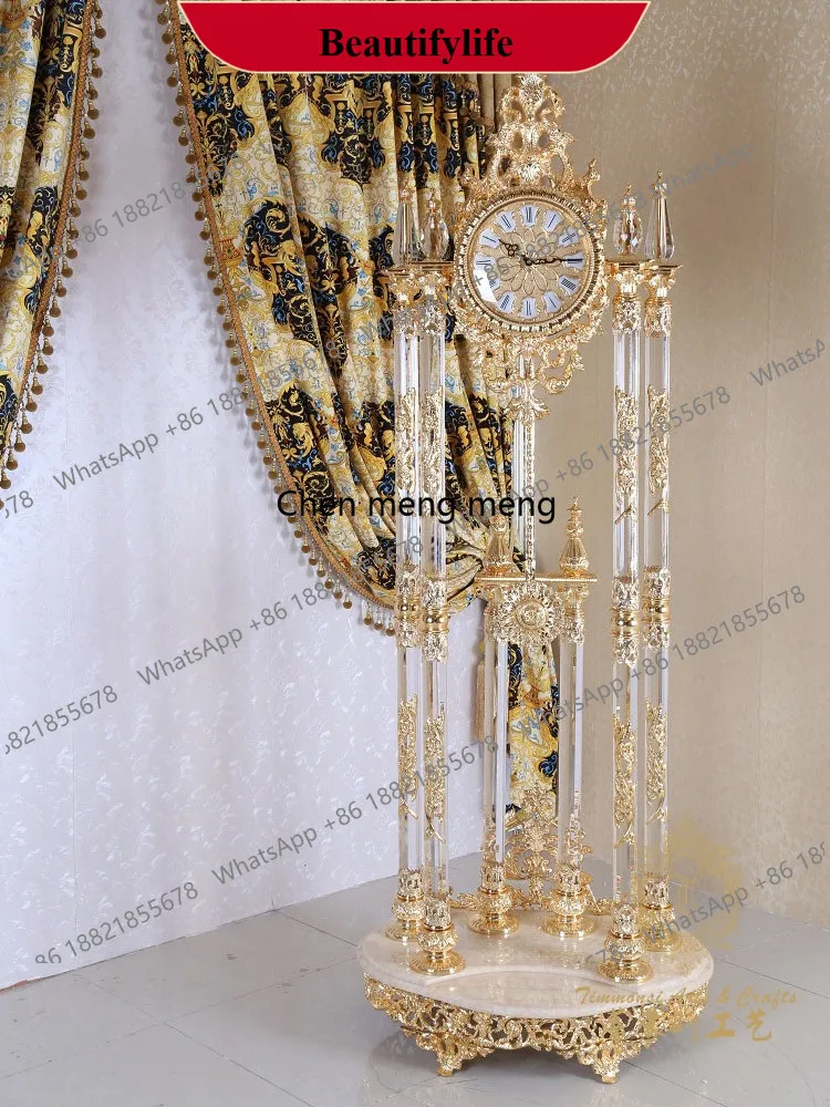 d178 Luxury electroplated gold copper quartz movement floor clock creative living room European clock hotel clubhouse high-end c