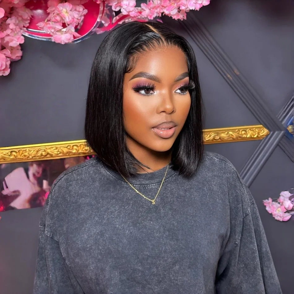 

Короткие парики-боб из натуральных бразильских волос 4x4, 5x5, 13x4 с кружевной передней частью, прямые, предварительно выщипанные, для женщин