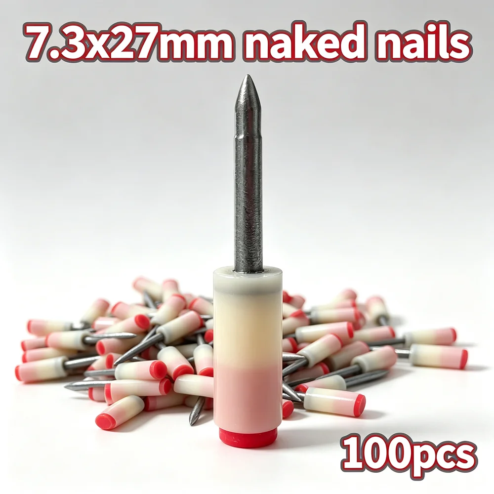 7.3x27mm Naked Nails 100Pcs Steel Shooting Nails Concrete Drive Pins for 7.3mm Mini Nail Gun Wall Ceiling Fastening
