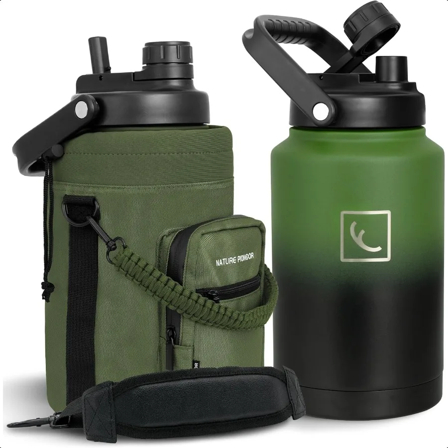 

One Gallon Water Bottle Insulated Large Double Vacuum Stainl Steel 128 oz Water Bottle with Holder Carrier 1 Gallon Water Jug 2