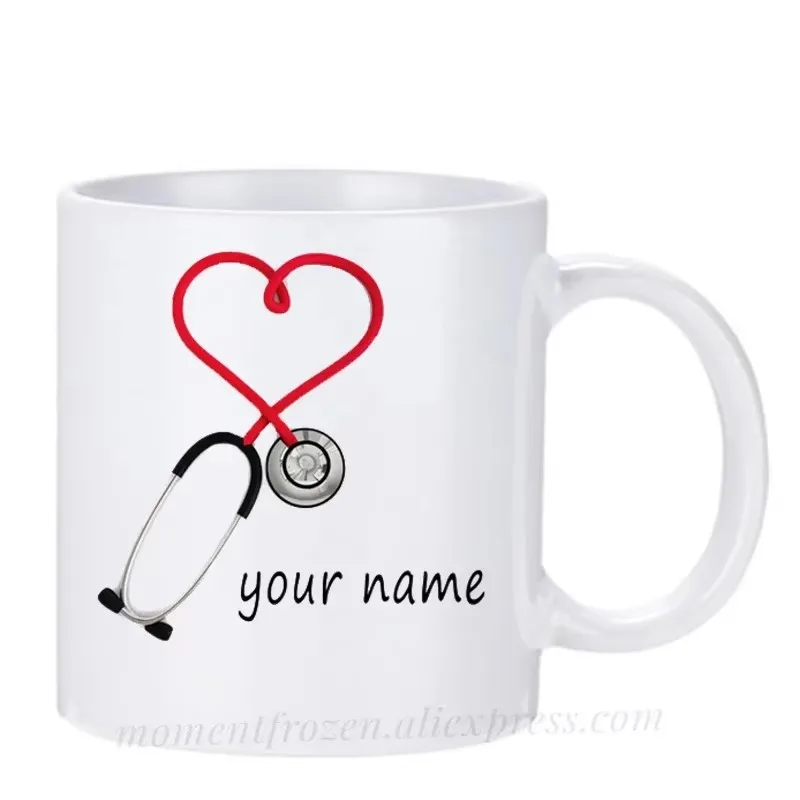 Personalized Name Doctor Cups Stethoscope Caffeine Cocoa Coffee Mugs Tea Mugen Nurse Gifts Home Decal Milk Tableware Coffeeware