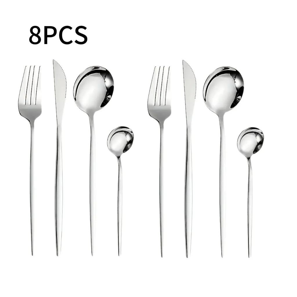 

8 Pieces Stainless Steel Flatware Set, Matte Finish Cutlery Tableware Set, Kitchen Utensils Set Include Spoons And Forks Set, Sa