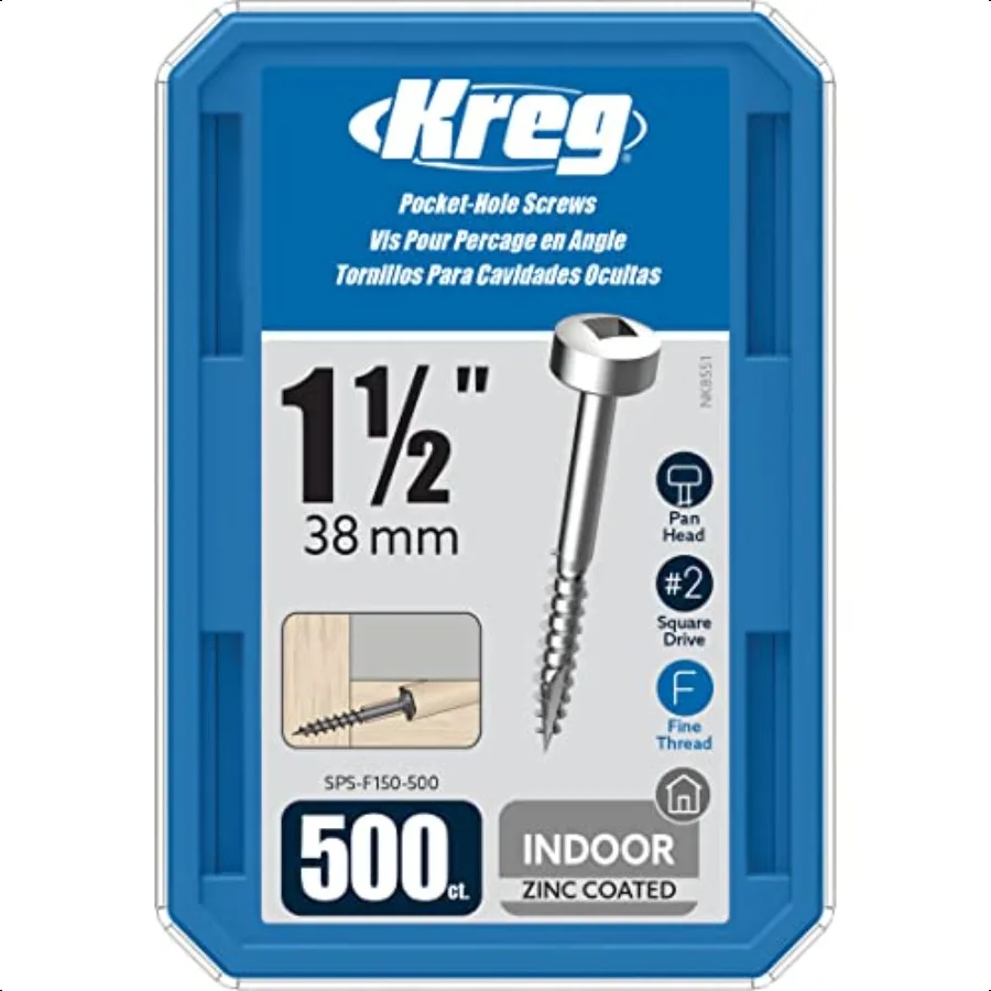 

SPSF150500 Zinc Pocket Screws 11 2 Inch 6 Fine Thread Pan Head 500 Count