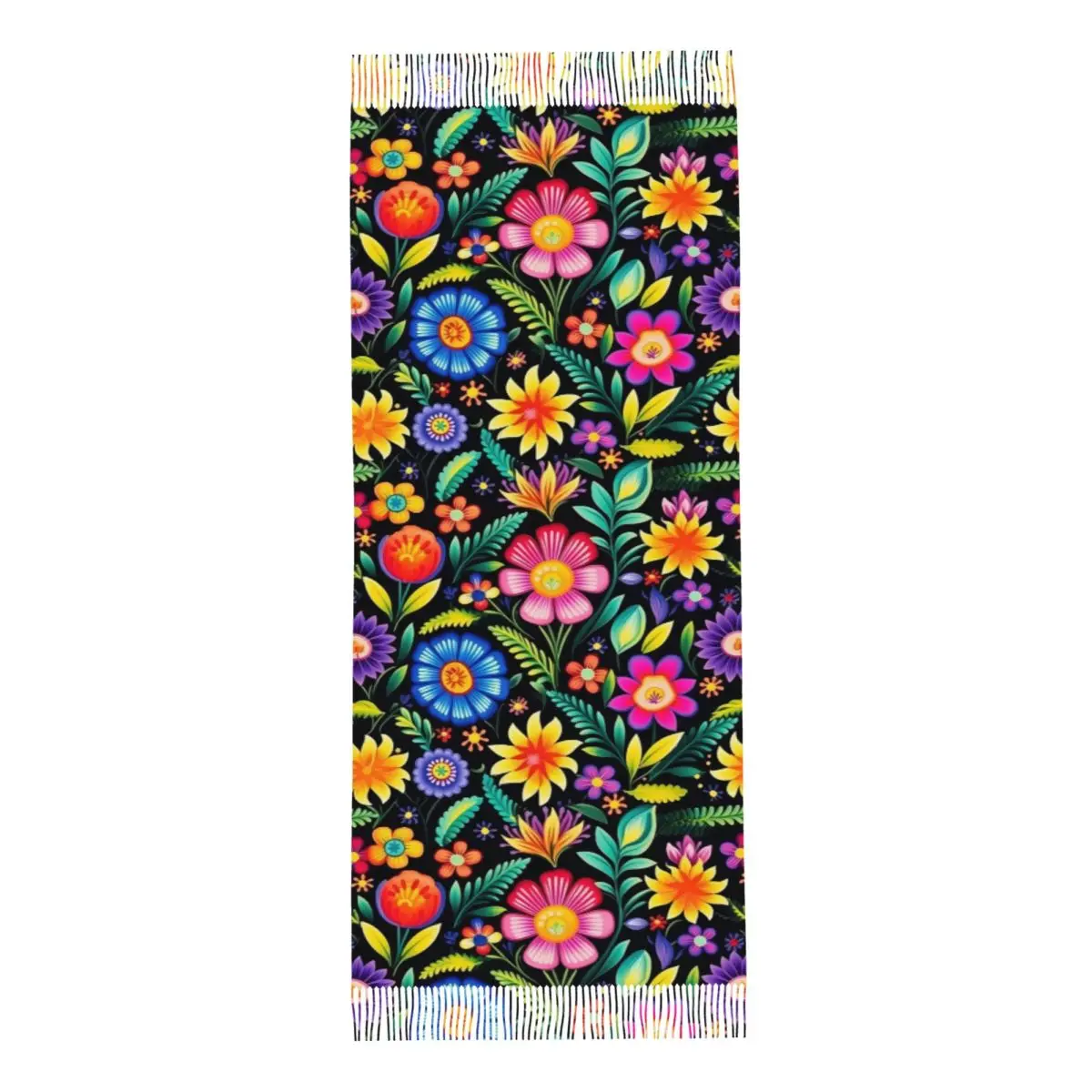 Custom Printed Colourful Flowers Mexican Floral Scarf Women Men Winter Warm Scarves Shawls Wraps