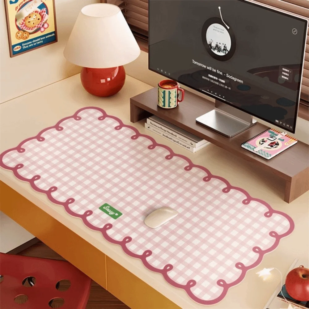 Table Mat Extra Large Mouse Pad Plaid Pattern Non Slip Computer Desk Mat Cute Thickened Keyboard Pad Game Use