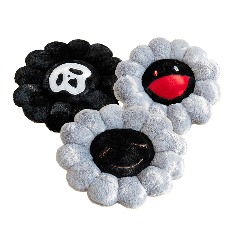 

40x40 см темно-серый черный подсолнух подушка для сиденья злой скелет круглый цветок растение плюшевая подушка домашний пол диван Декор подарок