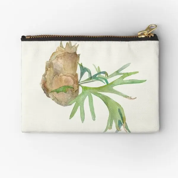 Staghorn Fern Watercolor Painting Hand  Zipper Pouches Underwear Key Money Packaging Men Bag Cosmetic Storage Pocket Small Coin