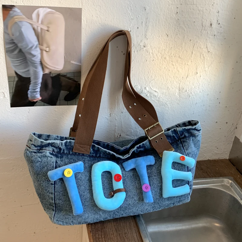 

Designer Tote Bags Women Luxury 2026 New Jean Bag Large Capacity Shoulder Bag Fashion Casual Portable Commuting Handbag Denim Ba
