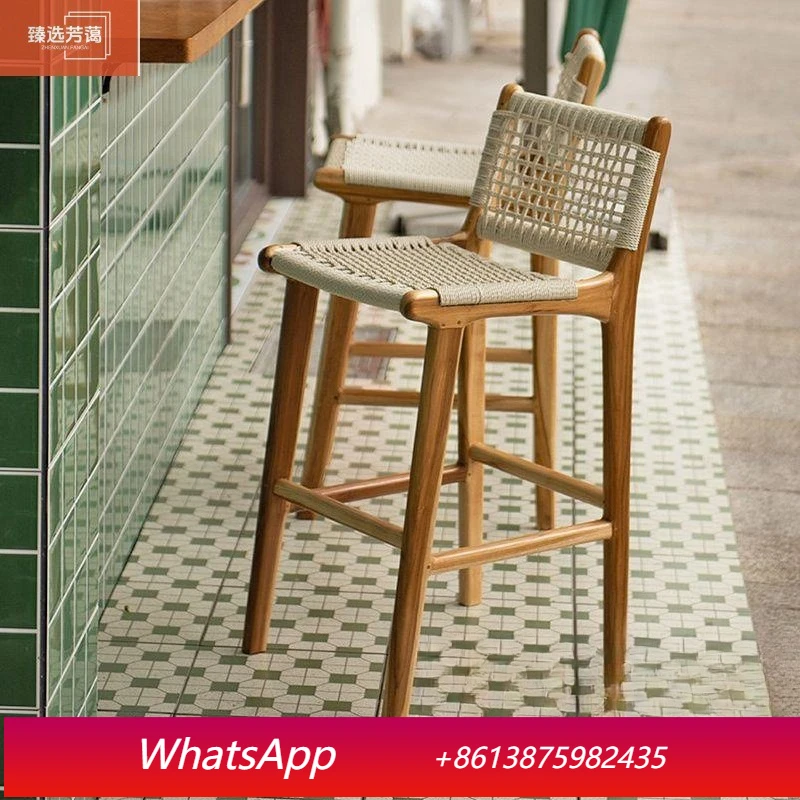 

LTT Solid Wood Bar Chair Rattan Decoration Homestay Bar High Stool Home Bar Chair