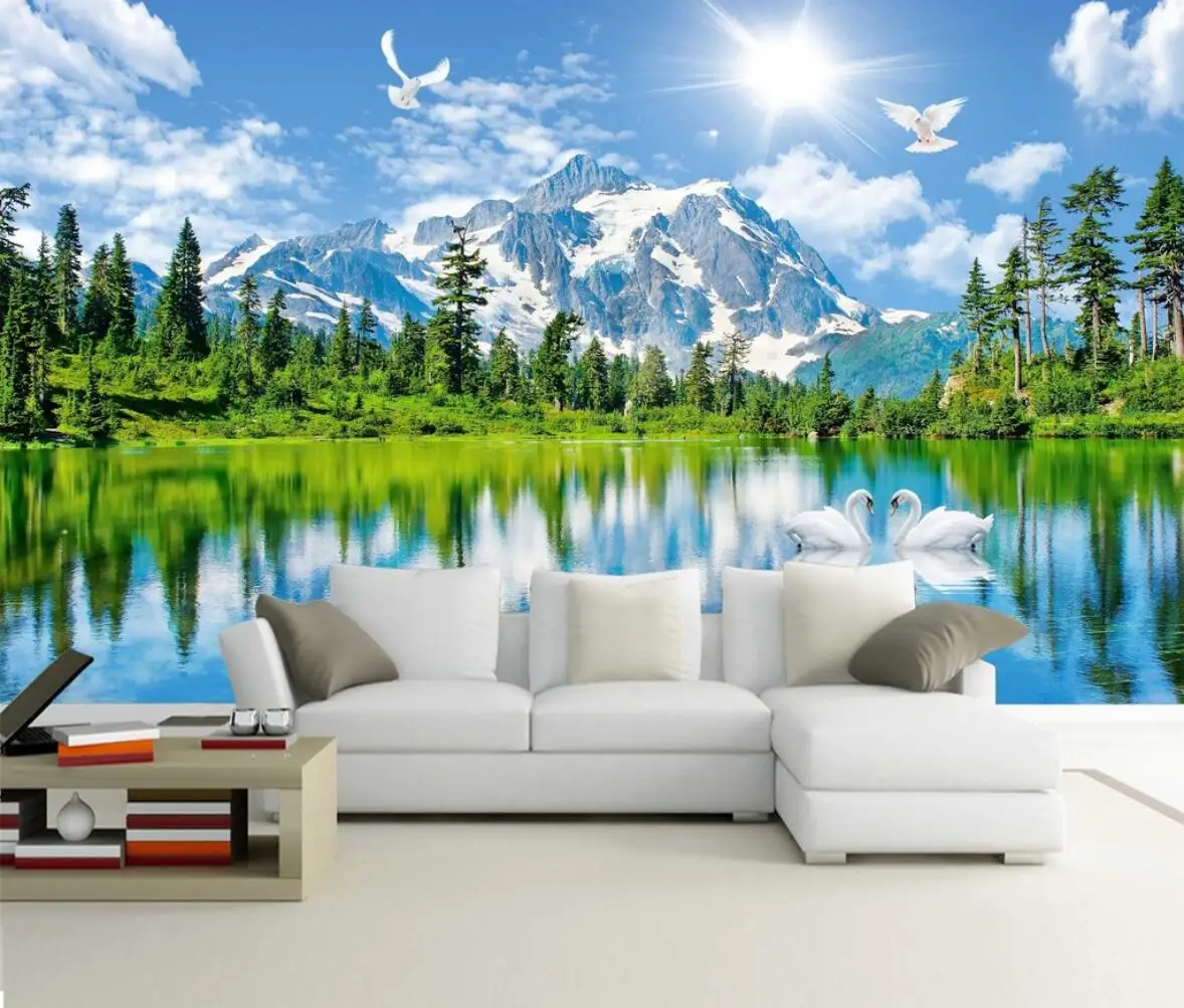 Custom Papel de parede Mountains Winter Alps Snow wallpaper living room grass wall bedroom mural Nature 3d wall paper Stickers