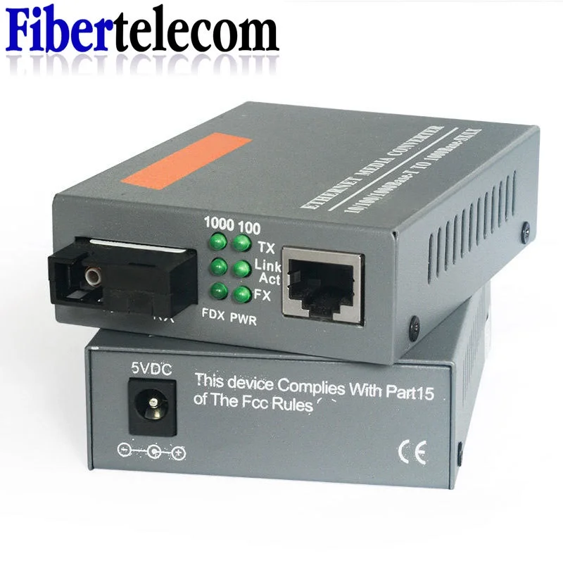 Convertisseur de média optique Gigabit HTB-GS-03, 10/100/1000Mbps, monomode vers RJ45, 3KM/20KM, UPC/APC, Port SC, alimentation américaine