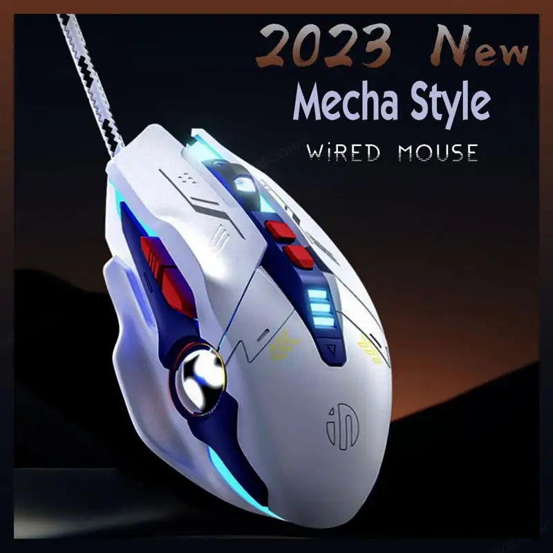 2023 New Backlight Blue White Mecha Style Wired Mouse Macro Definition Software Silent Ergonomic Gaming Wired Mouse For PC Gamer