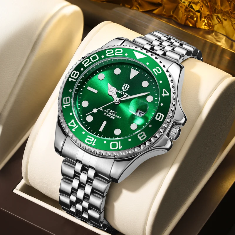 QINGXIYA Luxus Quarz Männer Uhr Wasserdicht Leucht Datum Mann Uhr Edelstahl Business Armbanduhren Männlich Uhr Reloj + Box 6