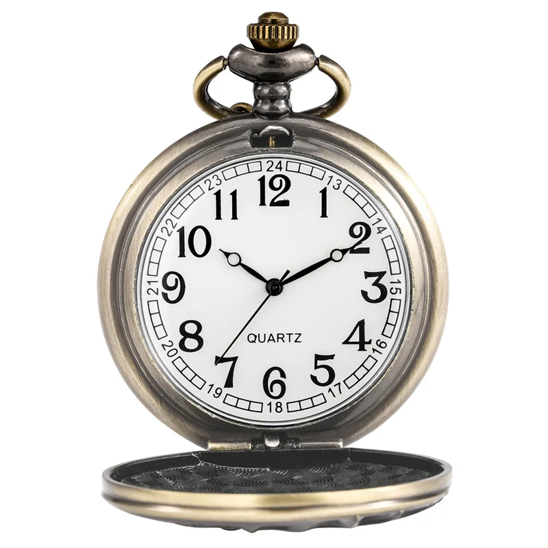 Vintage Bronze Elk Pocket Watch Red Stag Deer Design Full Hunter Analog Quartz Watch with Necklace Chain for Hunters Collectors