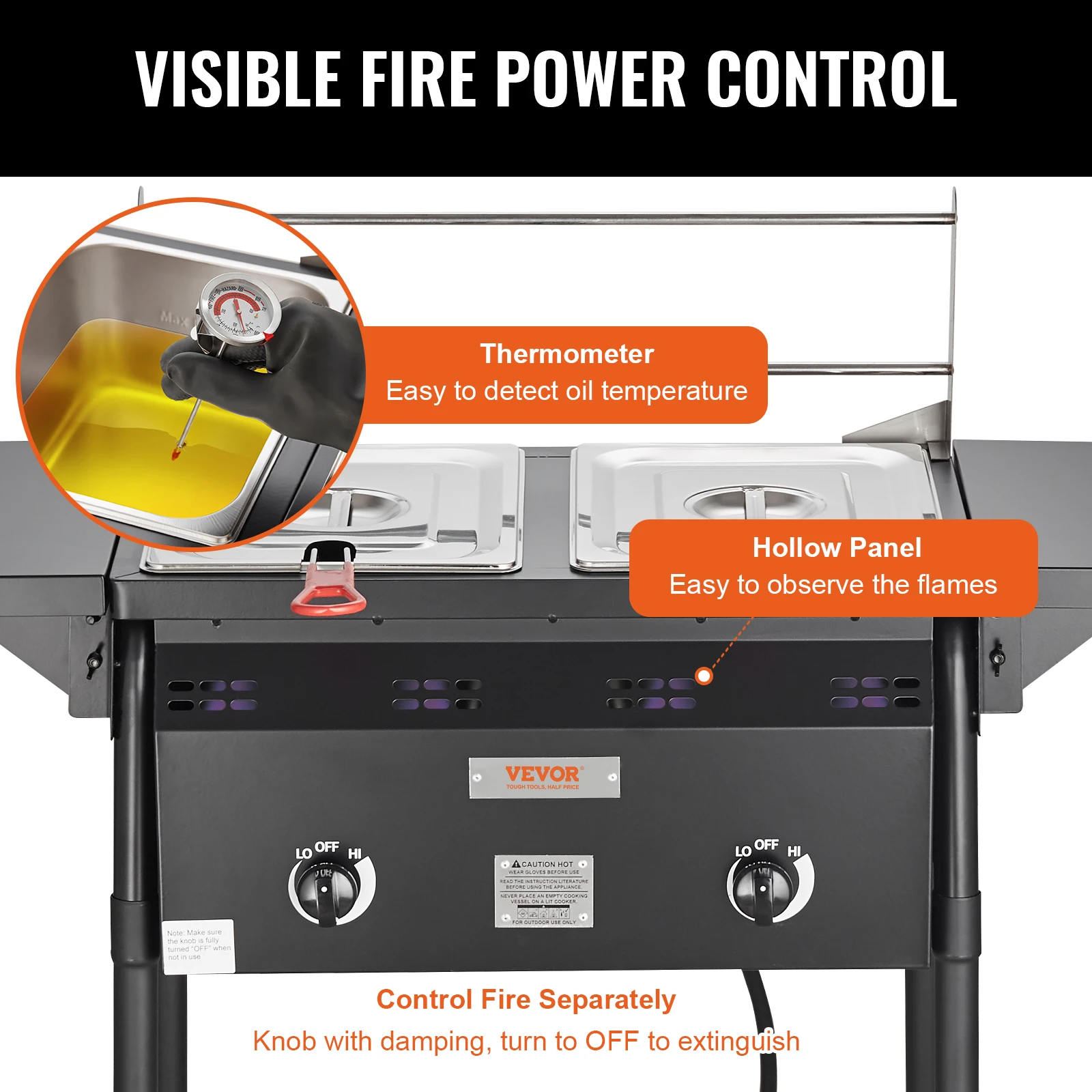 Vevor Outdoor Propaan Friteuse, Dubbele Branders Commerciële Friteuse, Olie Friteuse Kar Met Thermometer & Regelaar, Voor Buiten Koken