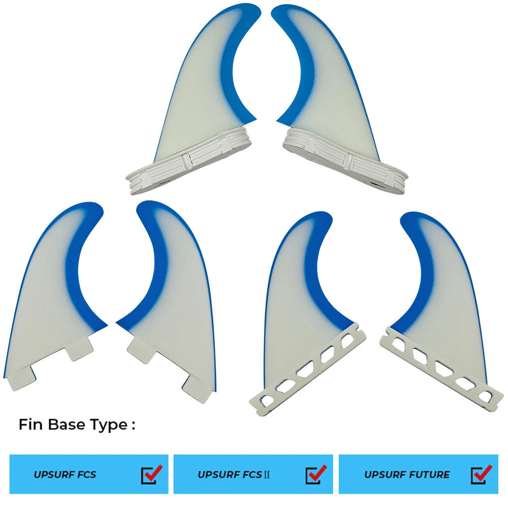 2 Pieces Surf Fins G5i Double Tabs/Double Tabs 2/Single Tabs Surfboard Fin Twin Fins Blue With White Fibreglass Fins For Surfing