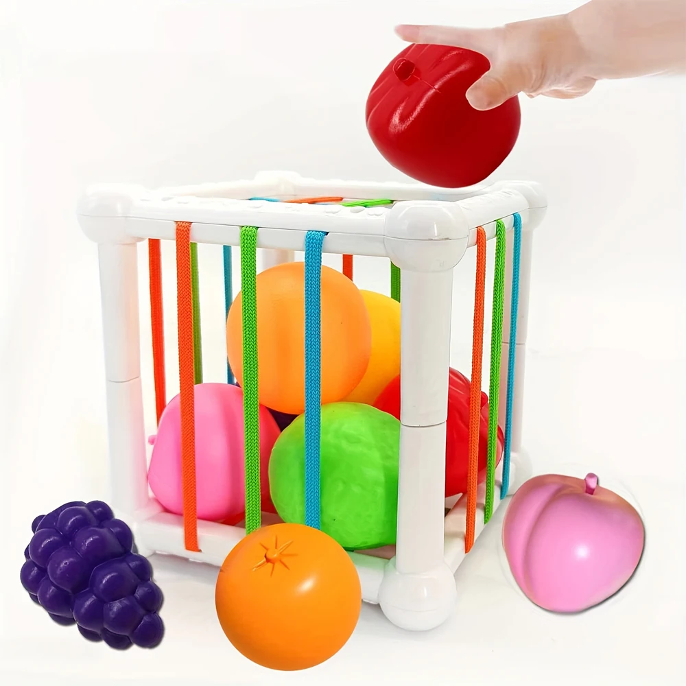 Early Learning Fruit Recognition Cube Box, Shape Sorting Toy for Kids,Designed for Finger Grip Training for Baby