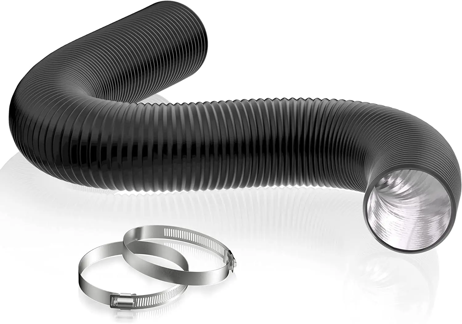 

6 Inch Flexible PVC Dryer Vent Hose, 16 Feet Long with Noise Reducer for Heating Cooling AC Exhaust Black