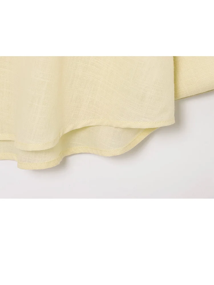 HH-Camiseta corta de manga ancha de lino para mujer, blusa holgada informal de un solo pecho, ropa de oficina elegante para mujer 2025