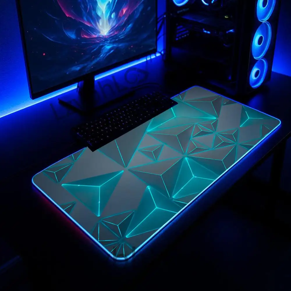

Коврик для мыши с 3D геометрическим узором, RGB светящийся коврик для мыши, аксессуары для офисного компьютера, коврик для клавиатуры ПК, светодиодный противоскользящий игровой коврик для стола