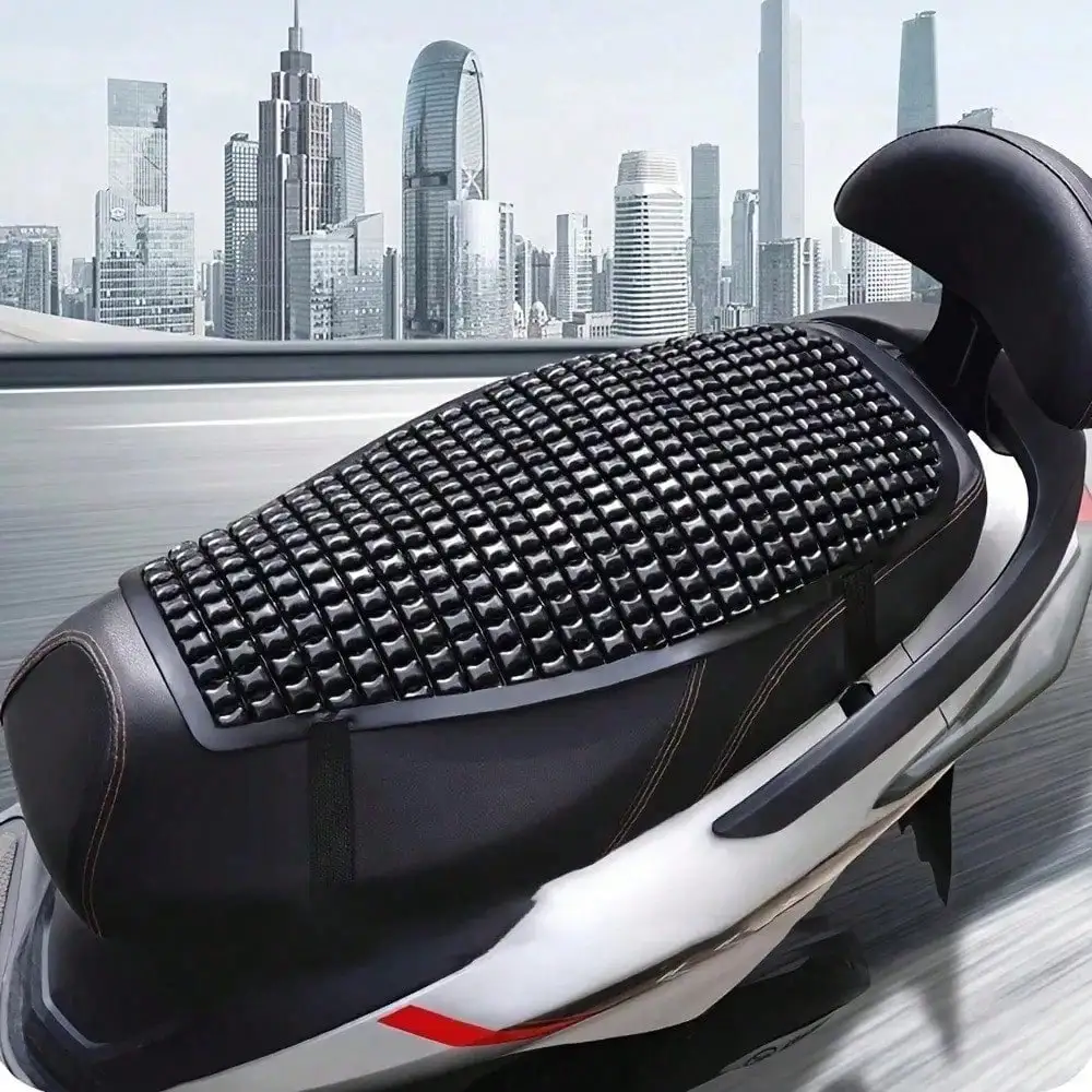 قطعة واحدة من وسادة مقعد جل للدراجات النارية باللون الأسود، وسادة مسامية وغير قابلة للانزلاق مع تحرير سريع للدراجة/السكوتر/الدراجة النارية