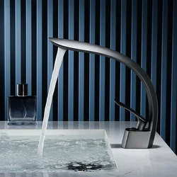 Basin Faucet Grey/Black Bathroom Mixer Tap Brushed Gold Wash basin Faucet Single Handle Hot and Cold Waterfall Faucet