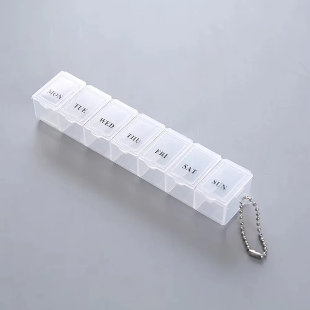 7-Tage-Wochenpillenbox Bunter Mini-Medikamentenbehälter Tragbarer Behälter mit Knopföffnung Pillenorganizer-Etui – Detail 17