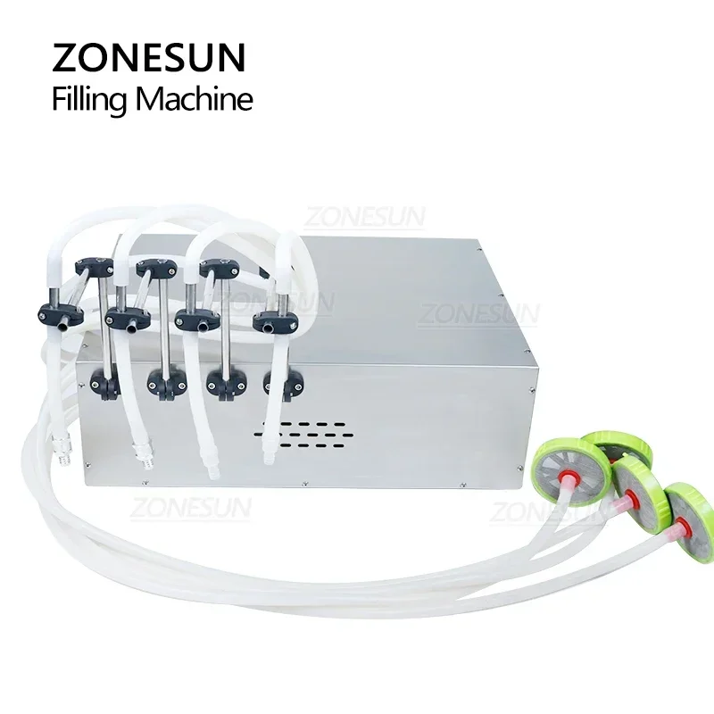 ZONESUN 17L/mnt Semi-otomatis 4 Nosel Minyak Sawit Dapat Dimakan Lotion Sampo Botol Deterjen Mesin Pengisi Cairan