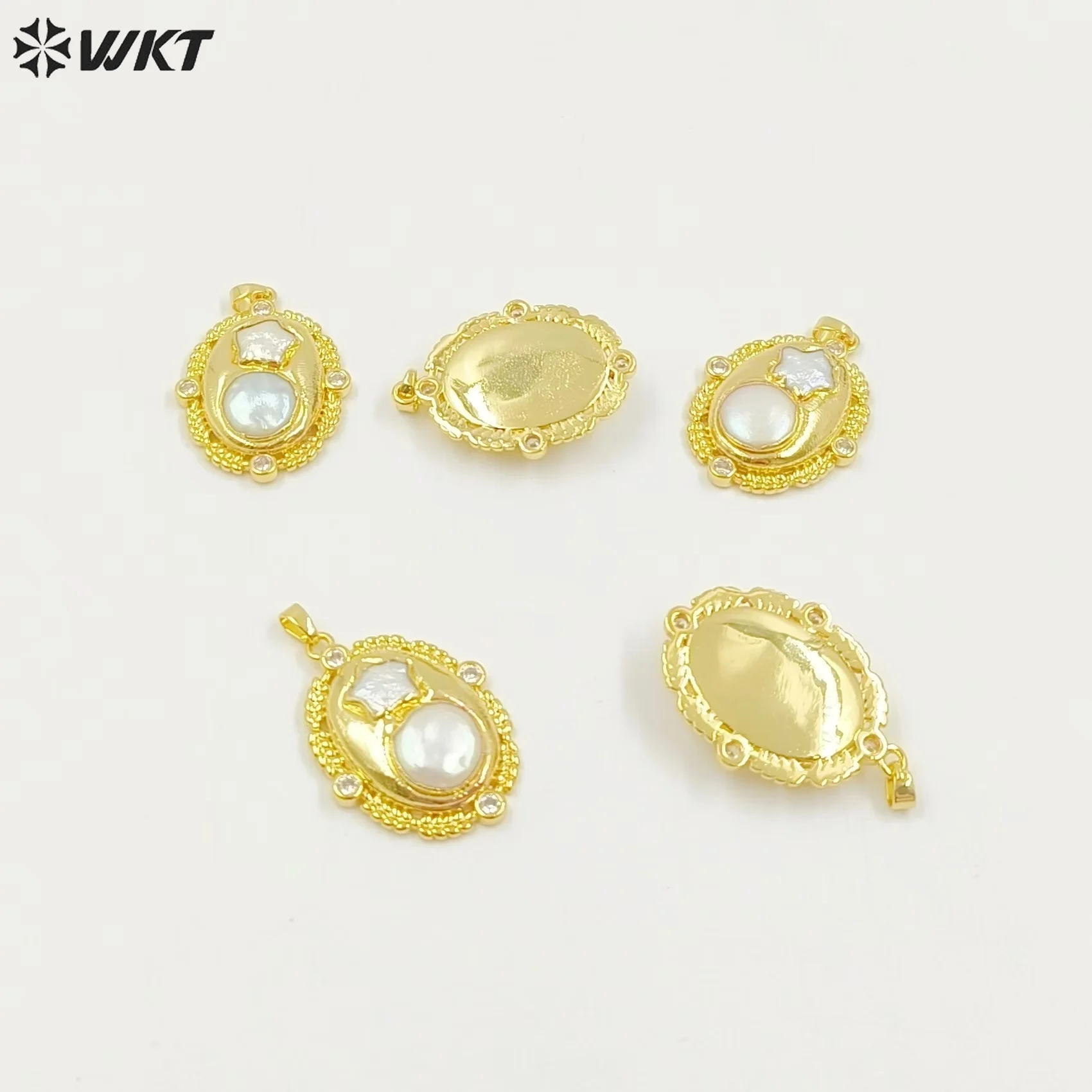 WT-JP390 New Innovation Sweet And Lovely Style Yellow 18K Gold Plated Natural Star Round Pearl Pendant For Girls As Special Gift